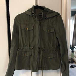 Olive green Jean jacket with detachable hood
